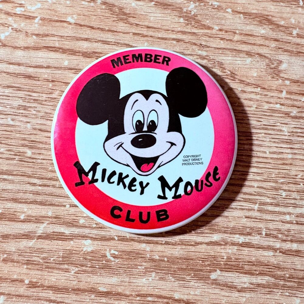 Vintage Walt Disney Pin Mickey Mouse Club Member 1960s 3.5" Back Button